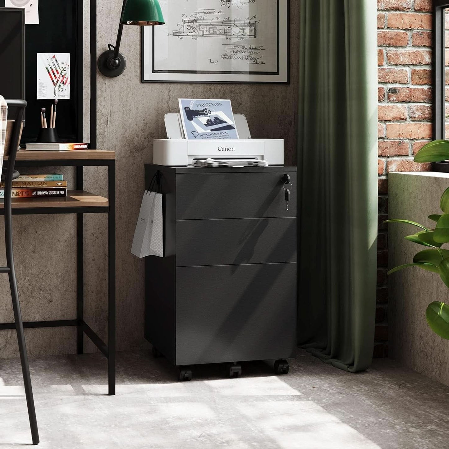 Three Drawer Locking File Cabinet - Black