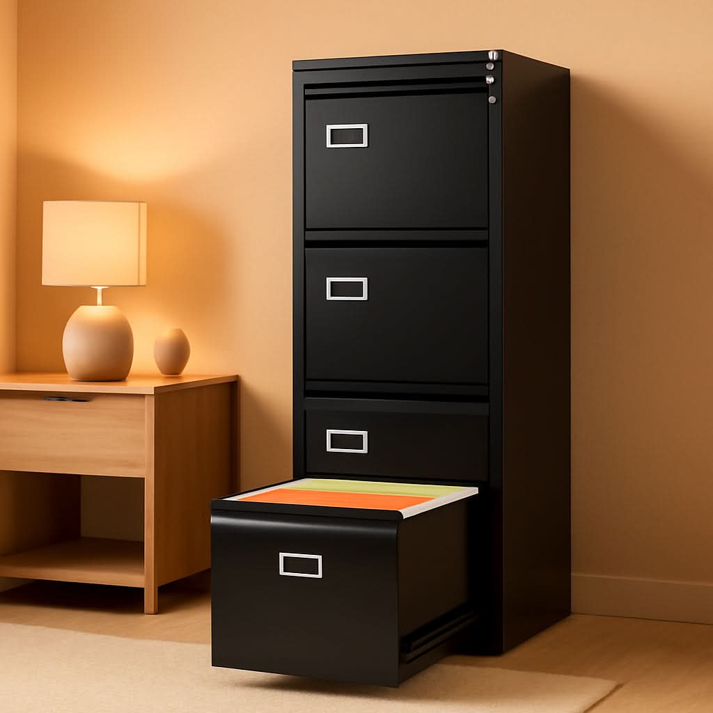 Four Drawer Locking File Cabinet - Black