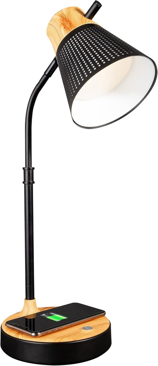 Wireless Charging Desk Lamp Black Woodgrain Adjustable