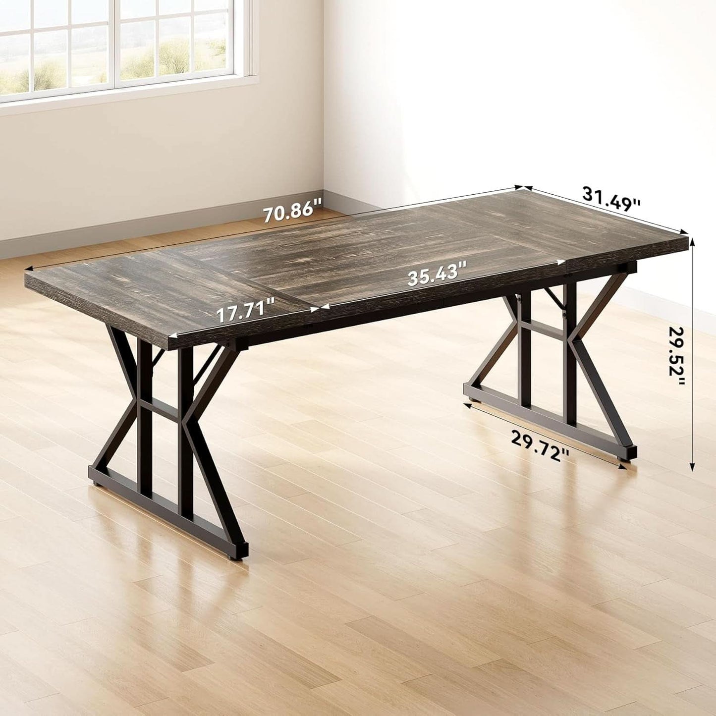 70.8 Inch Large Executive Desk Black Oak Wood Office Desk-2