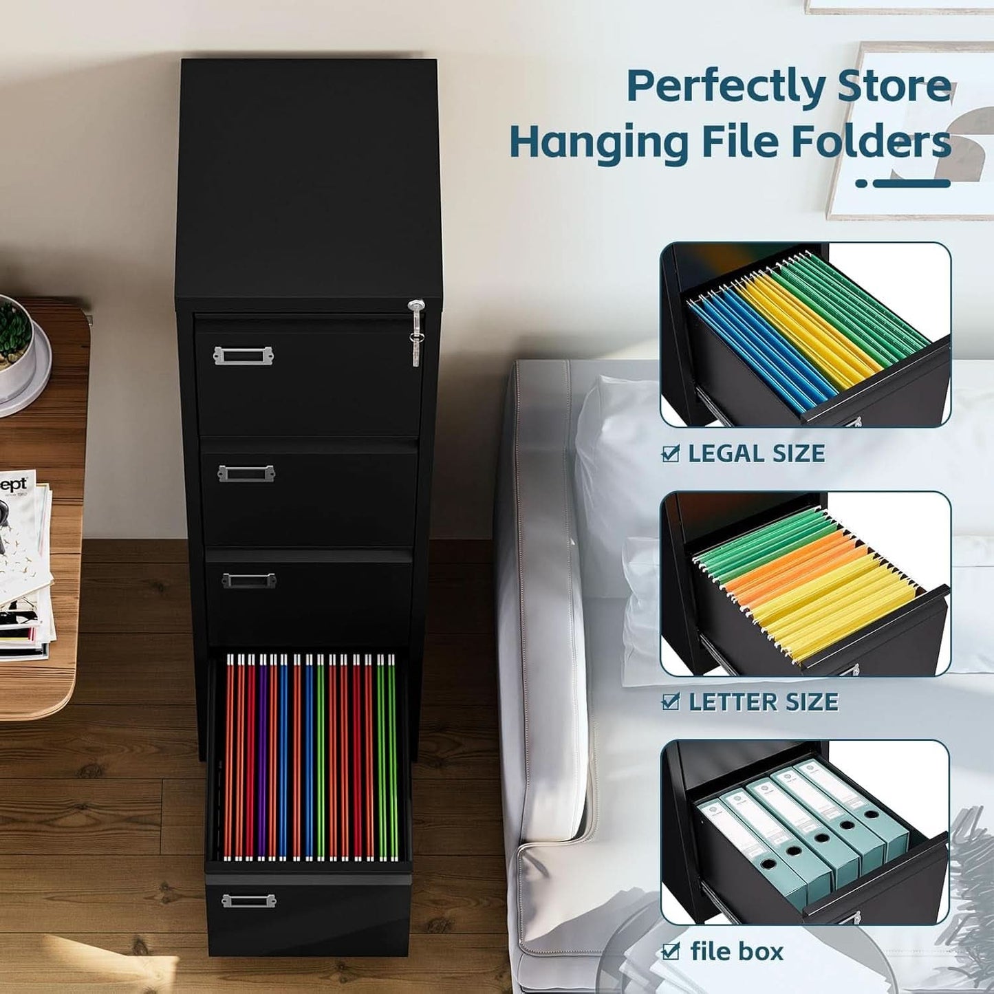 Four Drawer Locking File Cabinet - Black