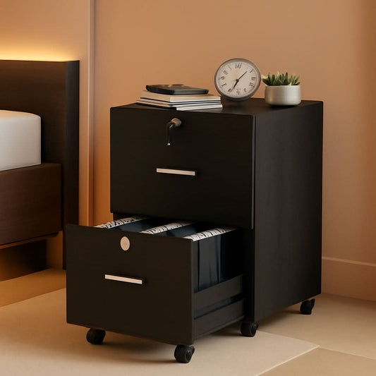 Two Drawer Rolling File Cabinet - Black