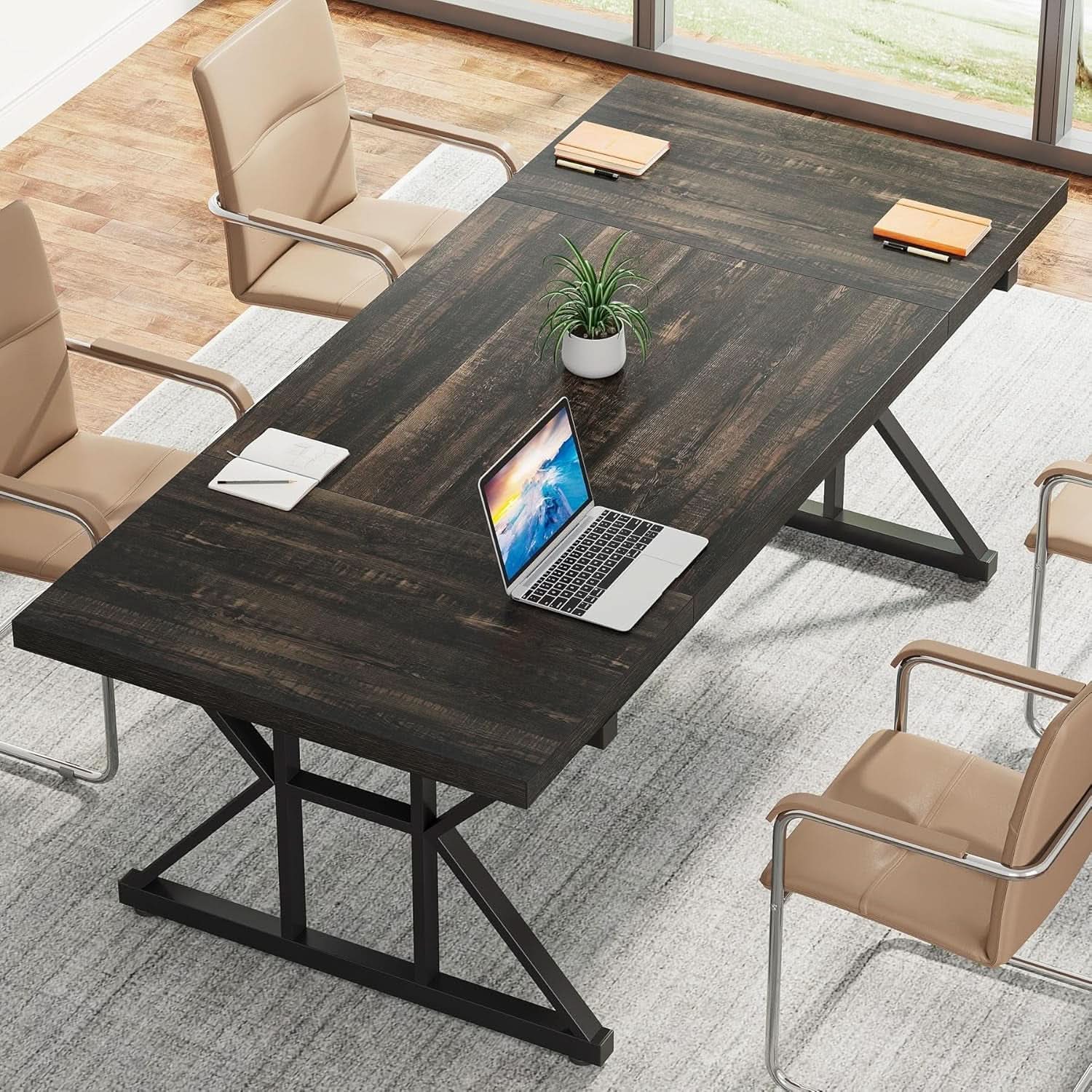 70.8 Inch Executive Desk Black Oak Office Desk Home Office-3