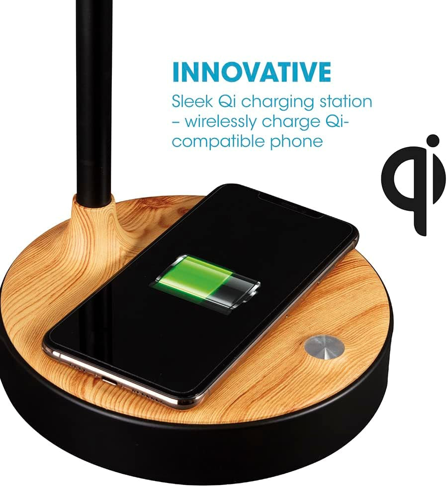 Wireless Charging Desk Lamp Black Woodgrain Adjustable