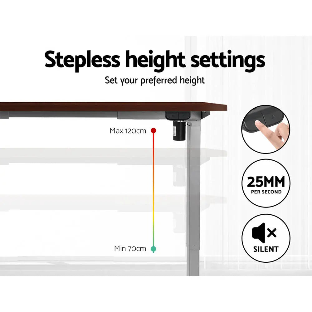 Motorized Standing Desk 140cm — Wood Grain Walnut, Height Adjustable