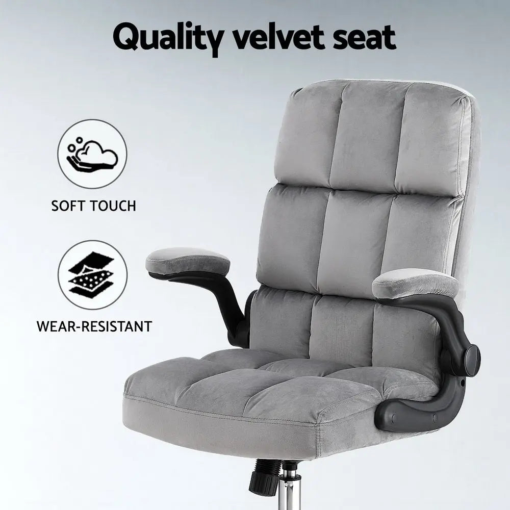 NNEDSZ Artiss Office Chair Velvet Seat Racing Gaming Computer Desk Chairs Armrest Grey