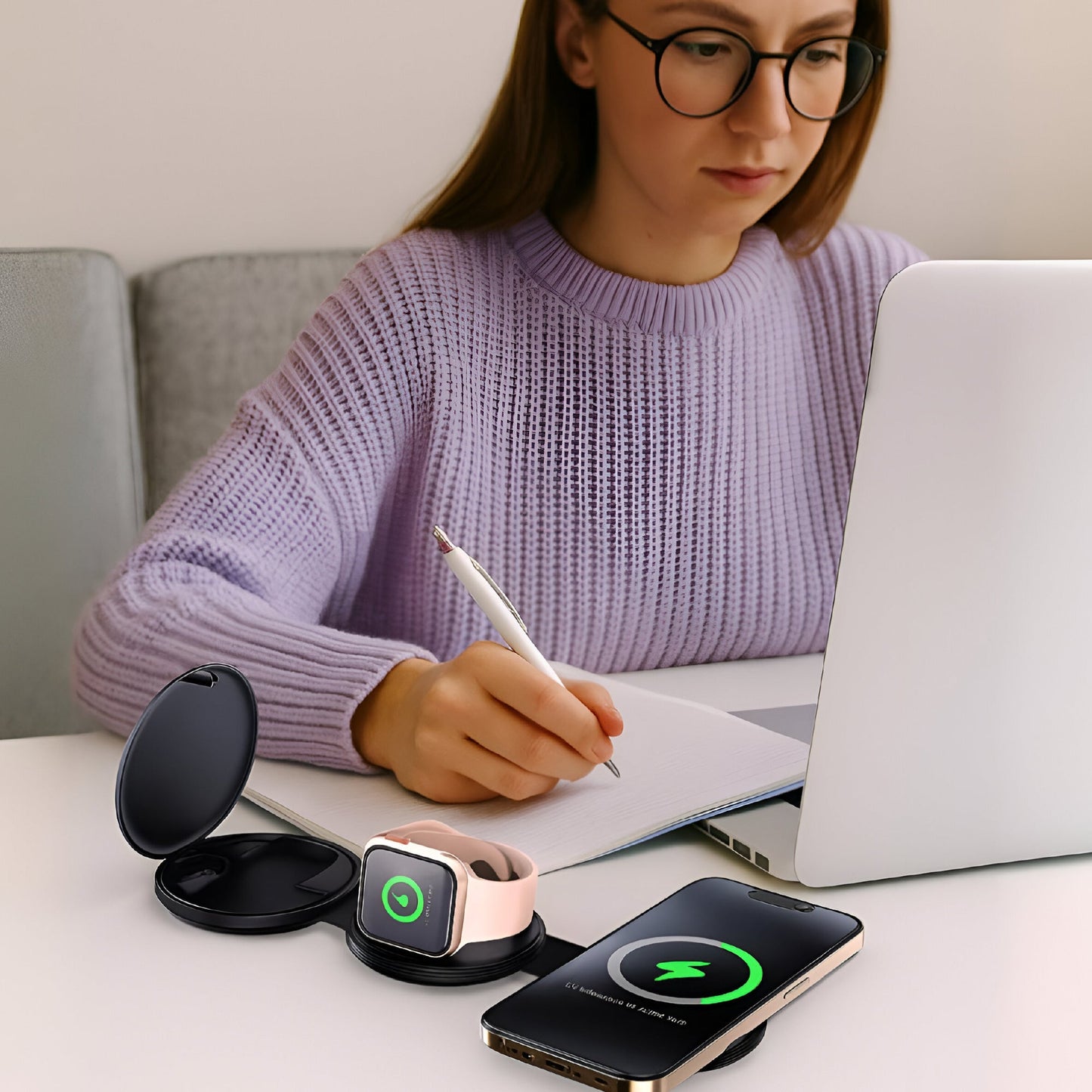 Smart Power & Productivity Bundle: 3-in-1 LED Desk Lamp & 5-in-1 Wireless Charging Station