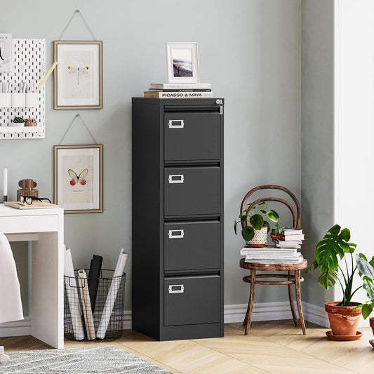 Four Drawer Locking File Cabinet - Black