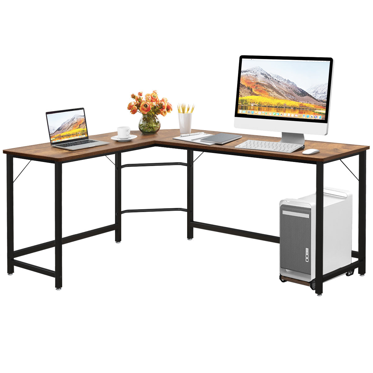 Wood L-Shaped Computer Desk